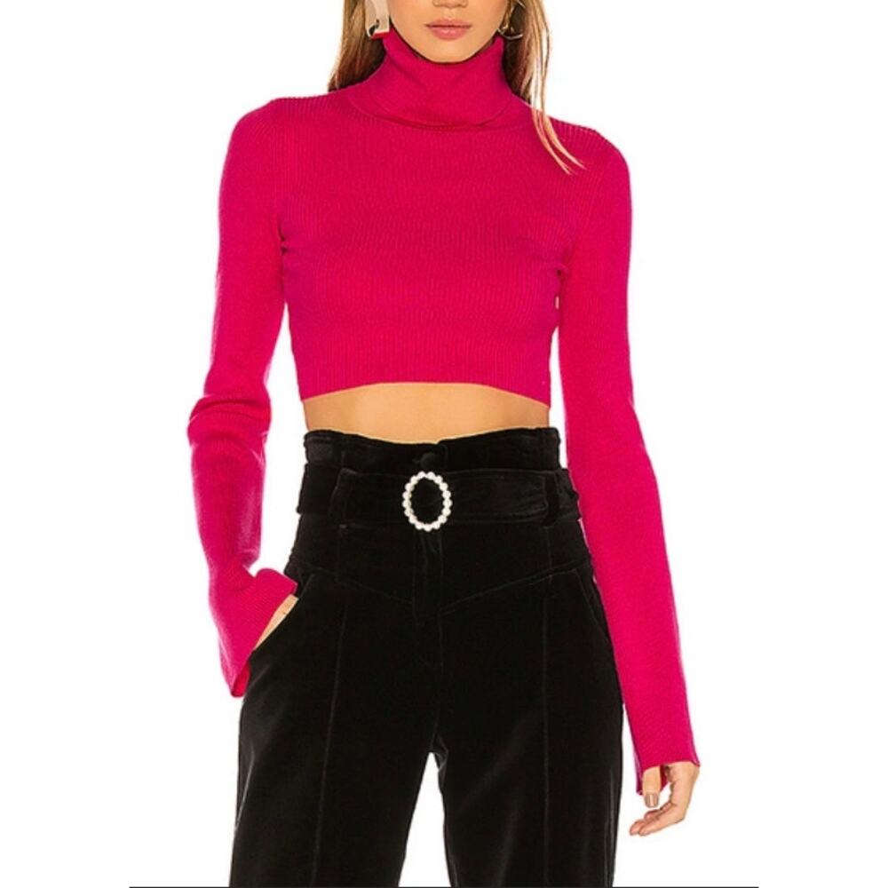 NBD Midori Turtleneck Crop Sweater Top Pink